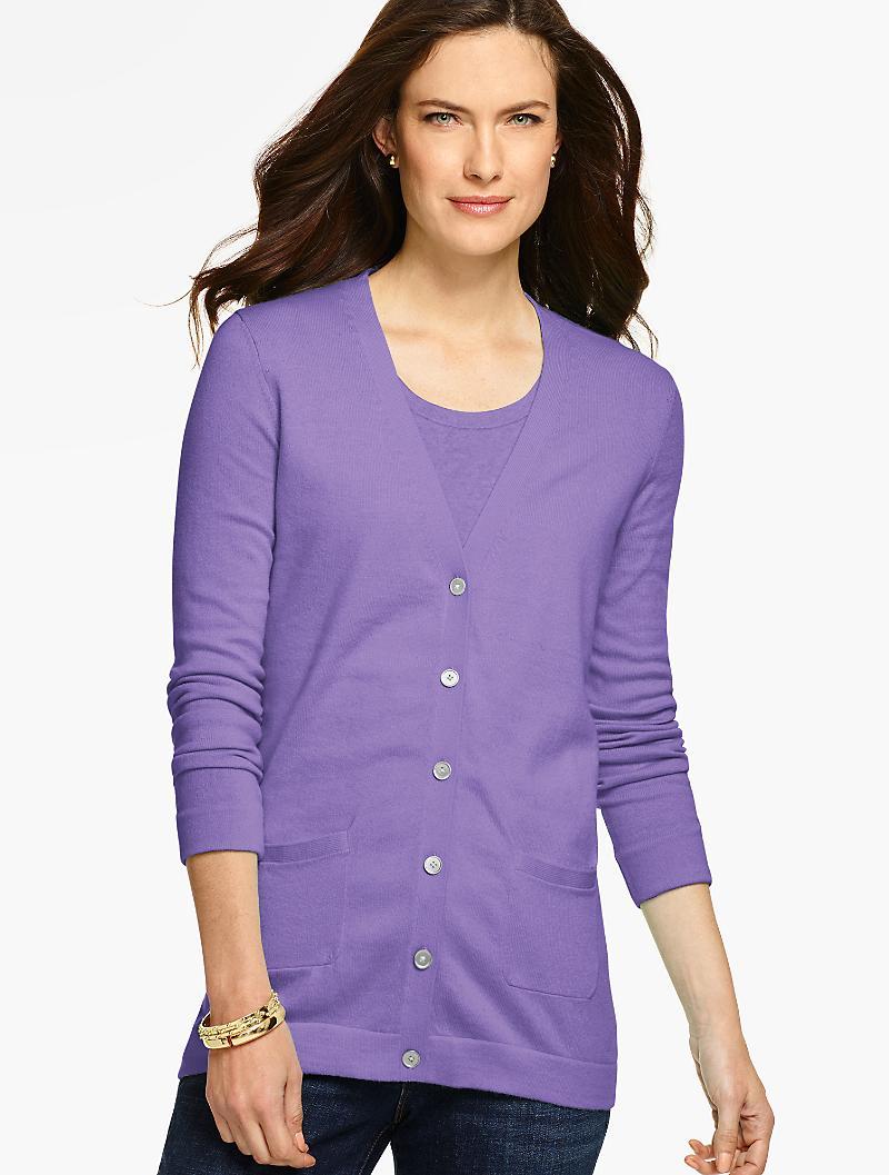 Lyst Talbots Classic Boyfriend Cardigan in Purple